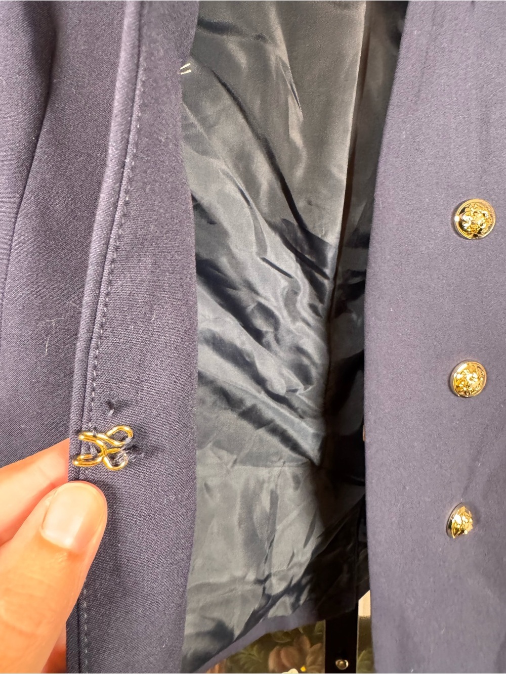 Tahari ASL Navy Faux Double Breasted Blazer Gold Button Jacket NWT Size 16 - Picture 6 of 8